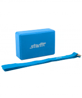Комплект из блока и ремня для йоги STARFIT FA-104, синий
