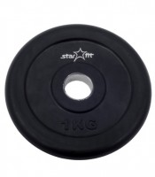 Диск обрезиненный STARFIT BB-202  1 кг, d=26 мм, стальная втулка, черный 1/20